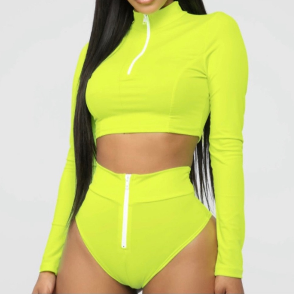 Water Sports III Long Sleeve Bikini - Neon Yellow